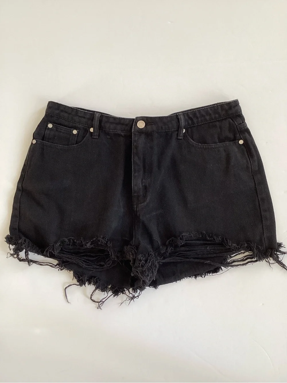 Missguided High-Rise Black Distressed Denim Shorts Size 12